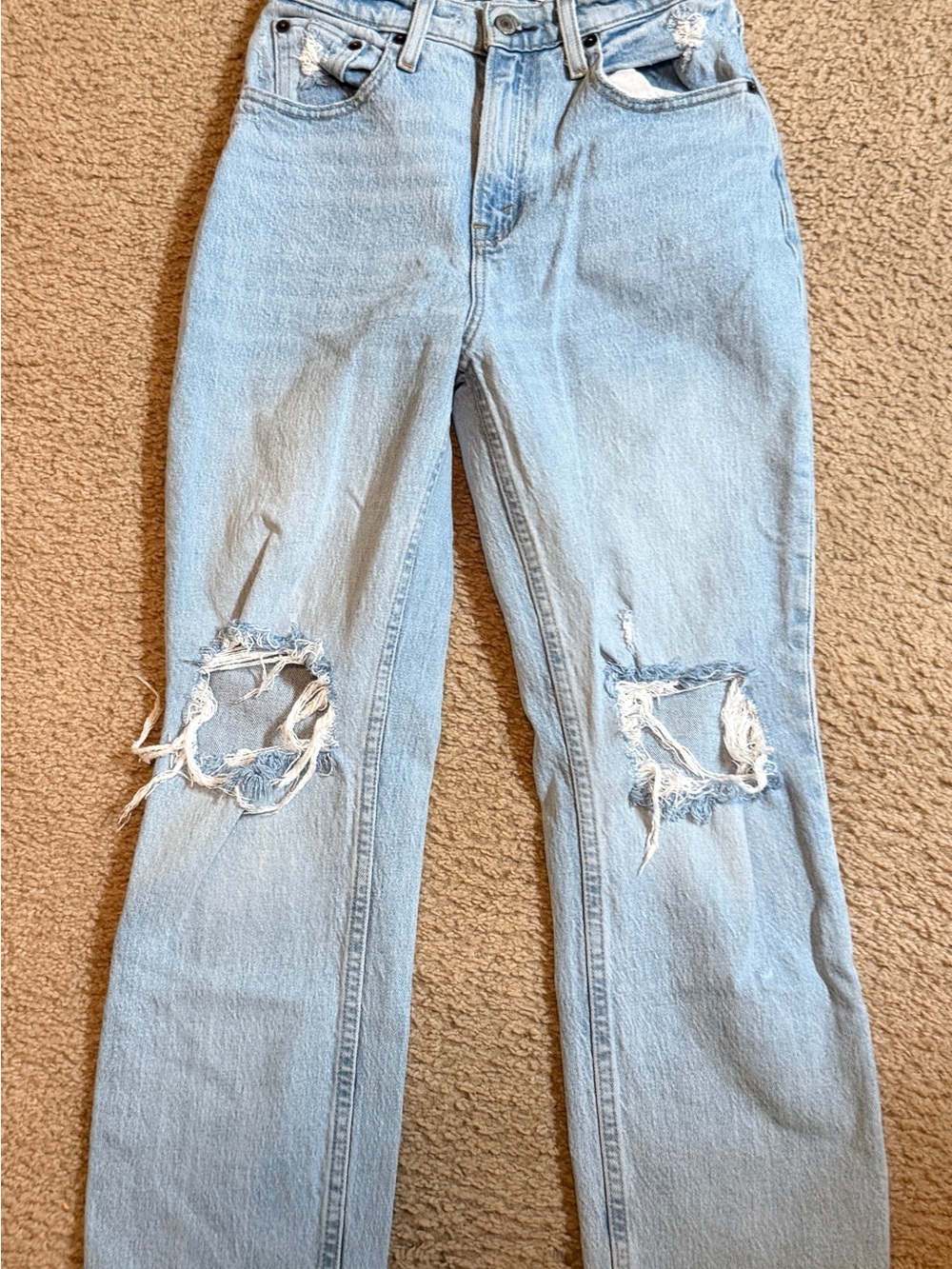 Abercrombie & Fitch Curve Light Wash Distressed Straight-Leg Jeans 25/x-short